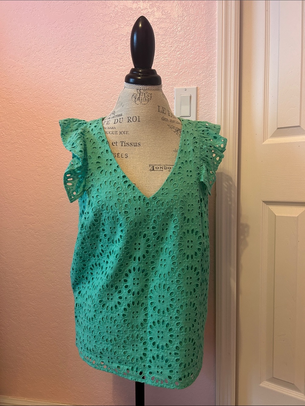 Lilly Pulitzer Green Eyelet Ruffle Sleeve Camisole